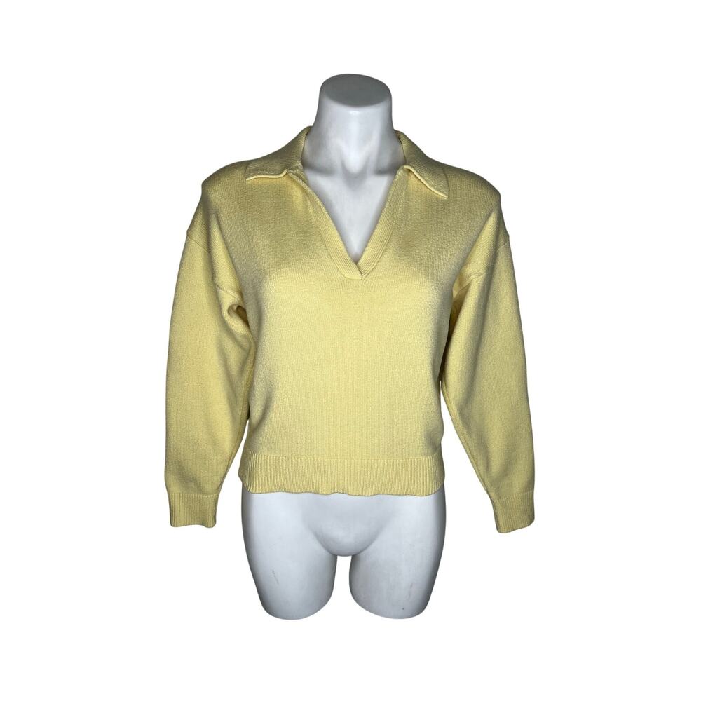 ZARA Collared V-Neck Pullover Sweater Pastel Lemon Size Small